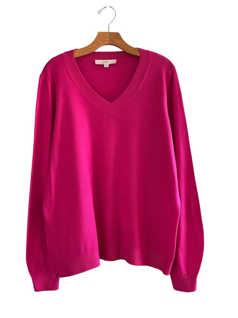 LOFT Long Sleeve V Neck Sweater Pink L Preppy Pullover